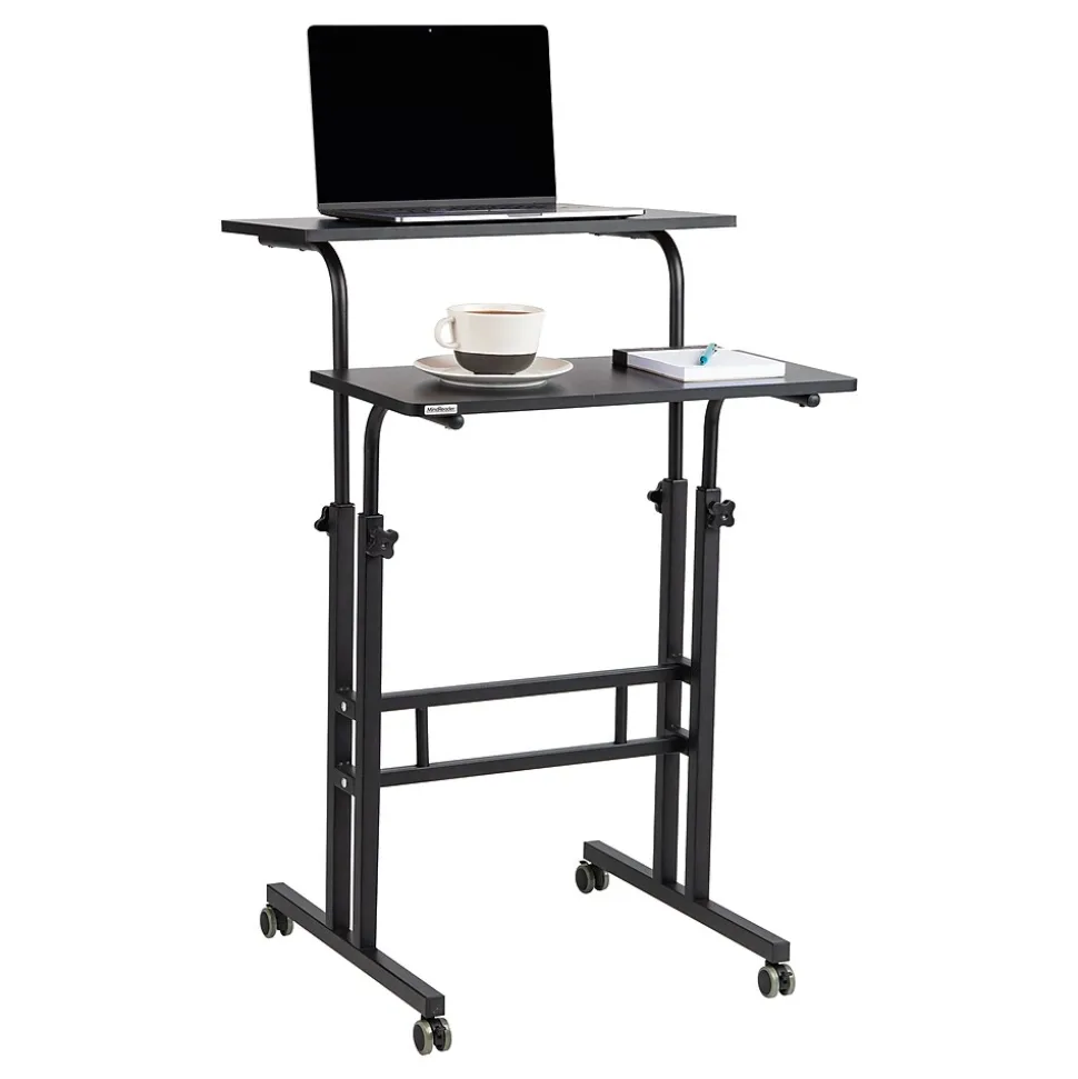 Mind Reader 27.5"- 39" Mobile Adjustable Sit/Stand Desk, Black (SDROLLXL-BLK)