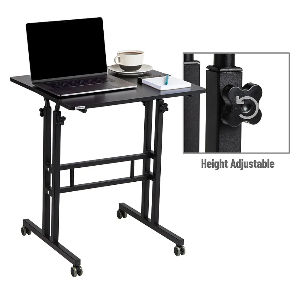 Mind Reader 27.5"- 39" Mobile Adjustable Sit/Stand Desk, Black (SDROLLXL-BLK)