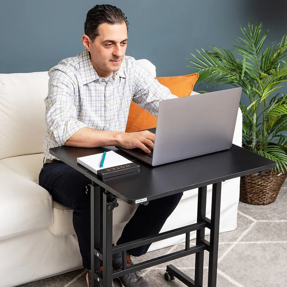 Mind Reader 27.5"- 39" Mobile Adjustable Sit/Stand Desk, Black (SDROLLXL-BLK)