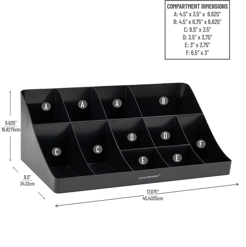 Mind Reader 11 Compartment Plastic Condiments Countertop Organizer, Black (COMORG-BLK)
