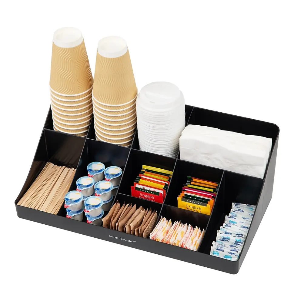 Mind Reader 11 Compartment Plastic Condiments Countertop Organizer, Black (COMORG-BLK)