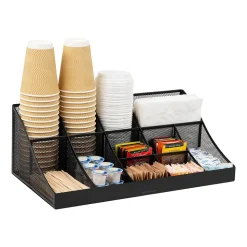 Mind Reader 11 Compartment Metal Coffee Cup and Condiment Organizer, Black (COMORGMESH-BLK)