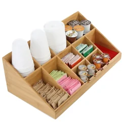 Mind Reader 11 Compartment Wood Cup and Condiment Organizer, Brown (COMORGBM-BRN)