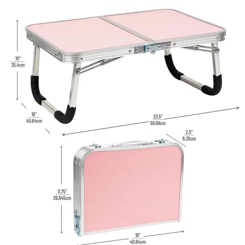 Mind Reader 16" x 23.5" Aluminum/MDF Lap Desk/Laptop Stand With Collapsible Legs, Pink (TAFOLAP-PNK)