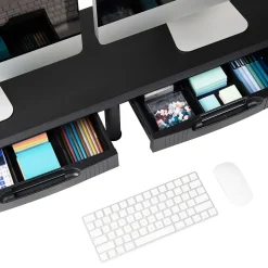 Mind Reader Adjustable Dual Monitor Stand with Drawers, Black (DUBMODR-BLK)