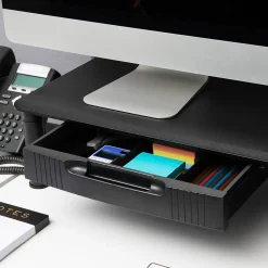 Mind Reader Adjustable Dual Monitor Stand with Drawers, Black (DUBMODR-BLK)