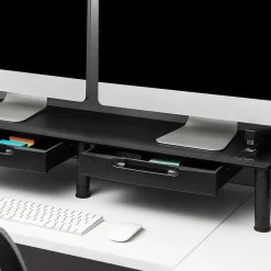 Mind Reader Adjustable Dual Monitor Stand with Drawers, Black (DUBMODR-BLK)