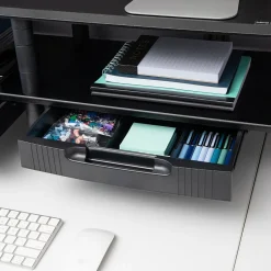 Mind Reader Adjustable Dual Monitor Stand Desktop Organizer with Drawers, Black (DBMON2TDR-BLK)