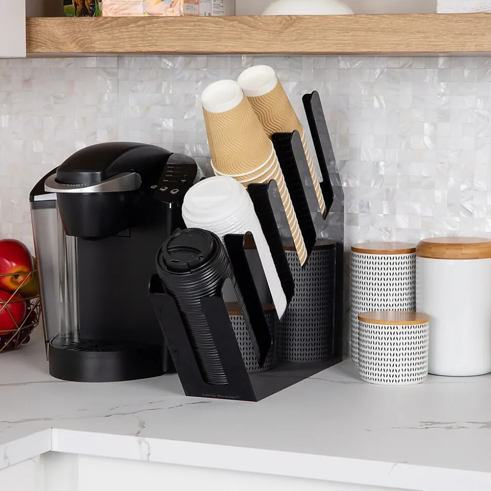 Mind Reader 4-Compartment Acrylic Cup and Lid Dispenser Coffee Countertop Organizer, Black (4ACUPHOLD-BLK)