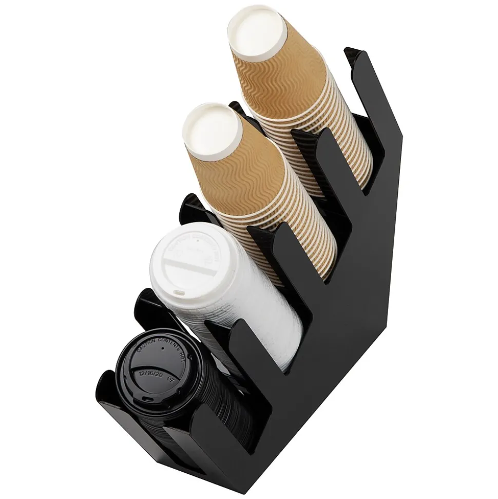 Mind Reader 4-Compartment Acrylic Cup and Lid Dispenser Coffee Countertop Organizer, Black (4ACUPHOLD-BLK)