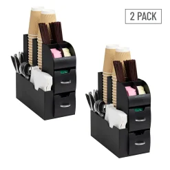 Mind Reader 11-Compartment Coffee Cup and Condiment Organizer, Black, 2/Pack (2CAD01-BLK)