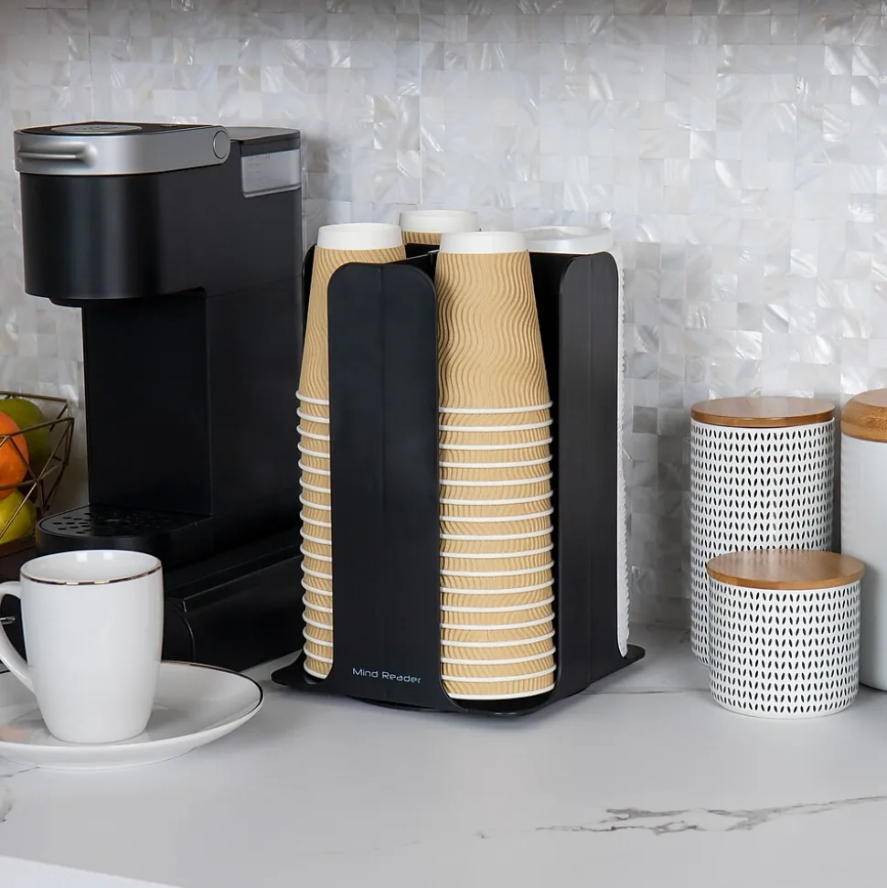 Mind Reader 4-Compartment Cup and Lid Carousel Coffee Countertop Organizer, Black (CDISP-BLK)