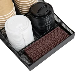 Mind Reader 7-Compartment Metal Coffee Cup and Condiment Organizer, Black (COMP7MESH-BLK)