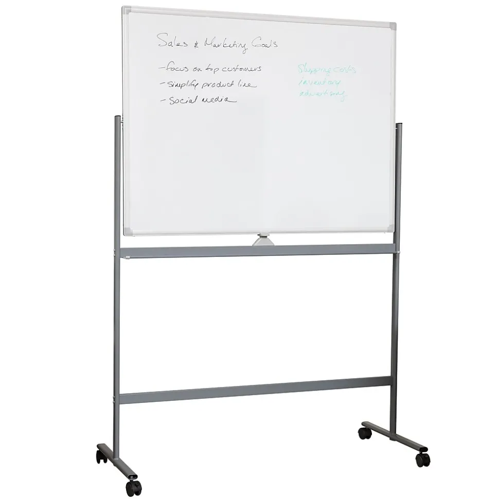 Mind Reader Mobile Double-Sided Dry-Erase Whiteboard, Aluminum Frame, 47" x 35.5" (ROLLBOARD-WHT)