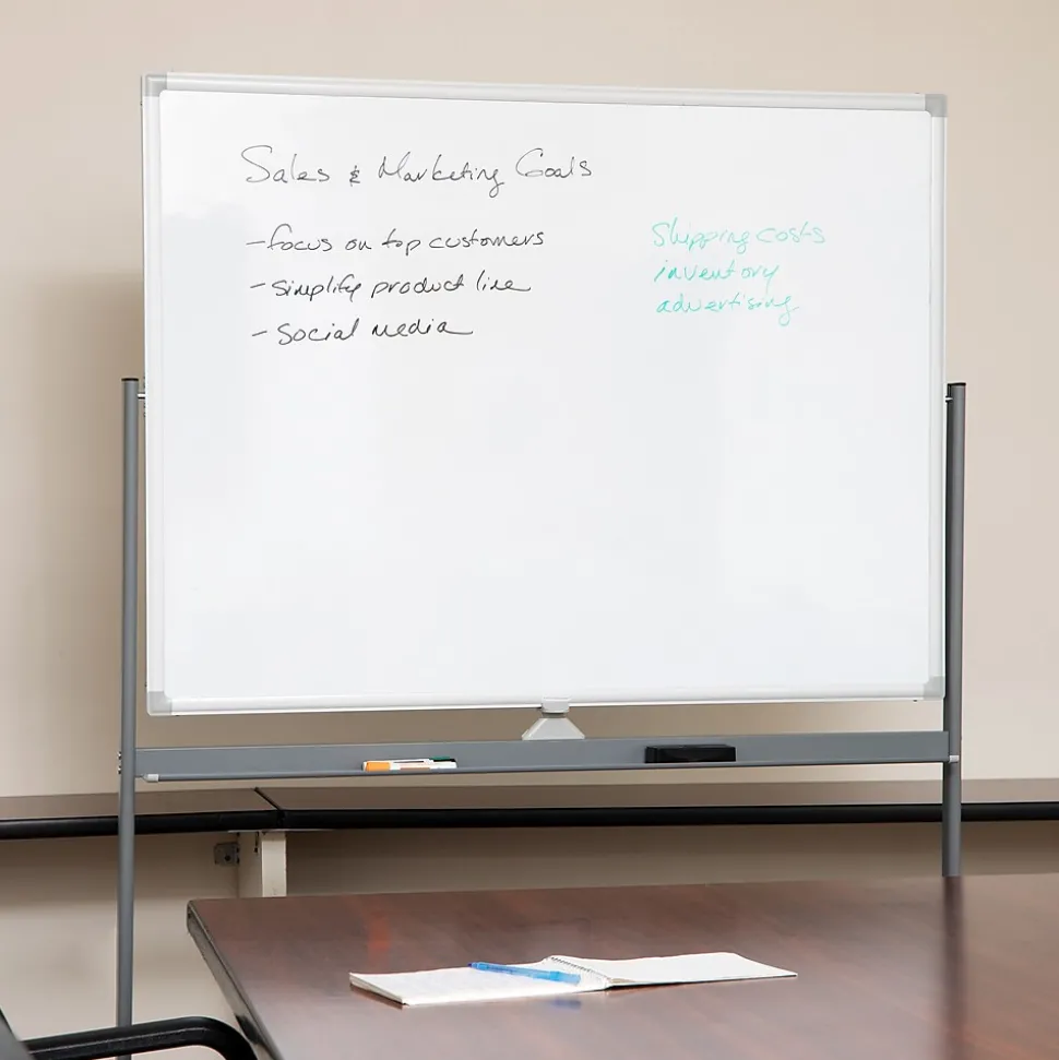Mind Reader Mobile Double-Sided Dry-Erase Whiteboard, Aluminum Frame, 47" x 35.5" (ROLLBOARD-WHT)