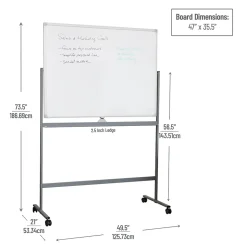 Mind Reader Mobile Double-Sided Dry-Erase Whiteboard, Aluminum Frame, 47