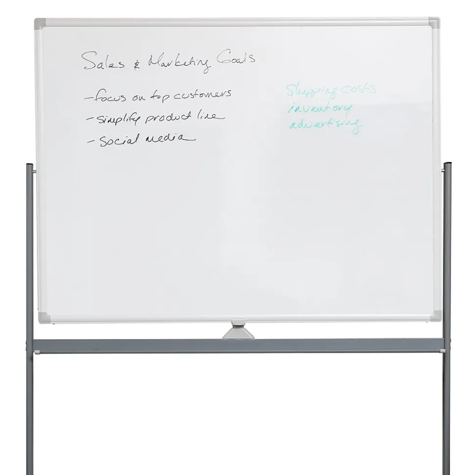 Mind Reader Mobile Double-Sided Dry-Erase Whiteboard, Aluminum Frame, 47" x 35.5" (ROLLBOARD-WHT)