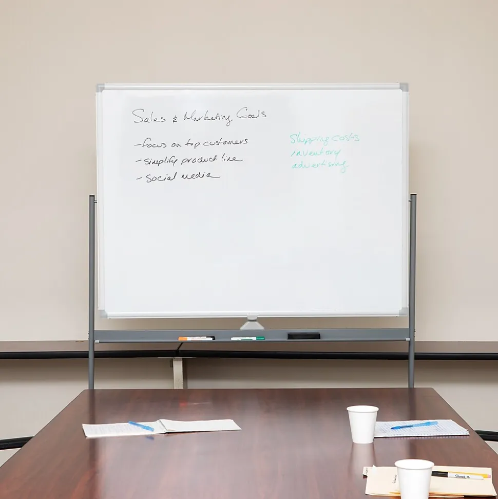 Mind Reader Mobile Double-Sided Dry-Erase Whiteboard, Aluminum Frame, 47" x 35.5" (ROLLBOARD-WHT)