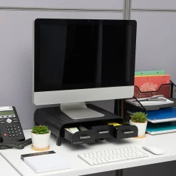 Mind Reader Monitor Stand and Desktop Organizer with 3 Storage Drawers, Black, 2/Pack (2MONSTA3D-BLK)