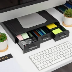 Mind Reader Monitor Stand and Desktop Organizer with 3 Storage Drawers, Black, 2/Pack (2MONSTA3D-BLK)