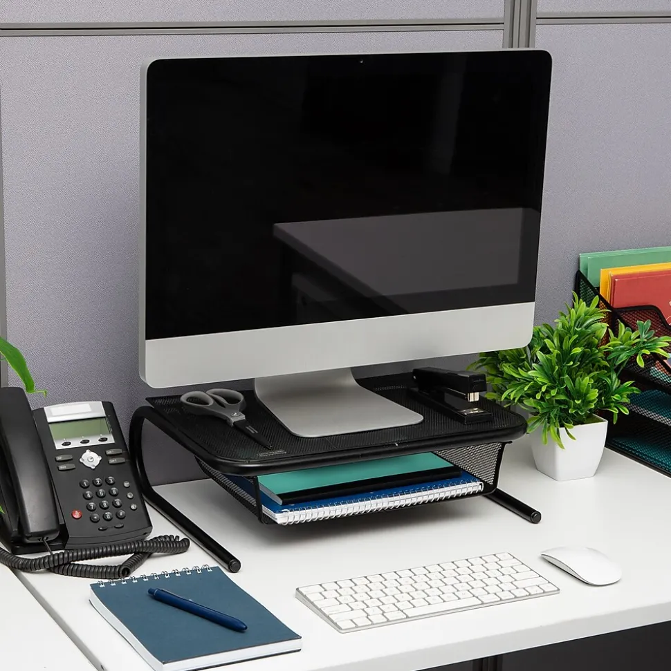 Mind Reader Monitor Stand Ventilated with Paper Tray, Black (MESHKING-BLK)