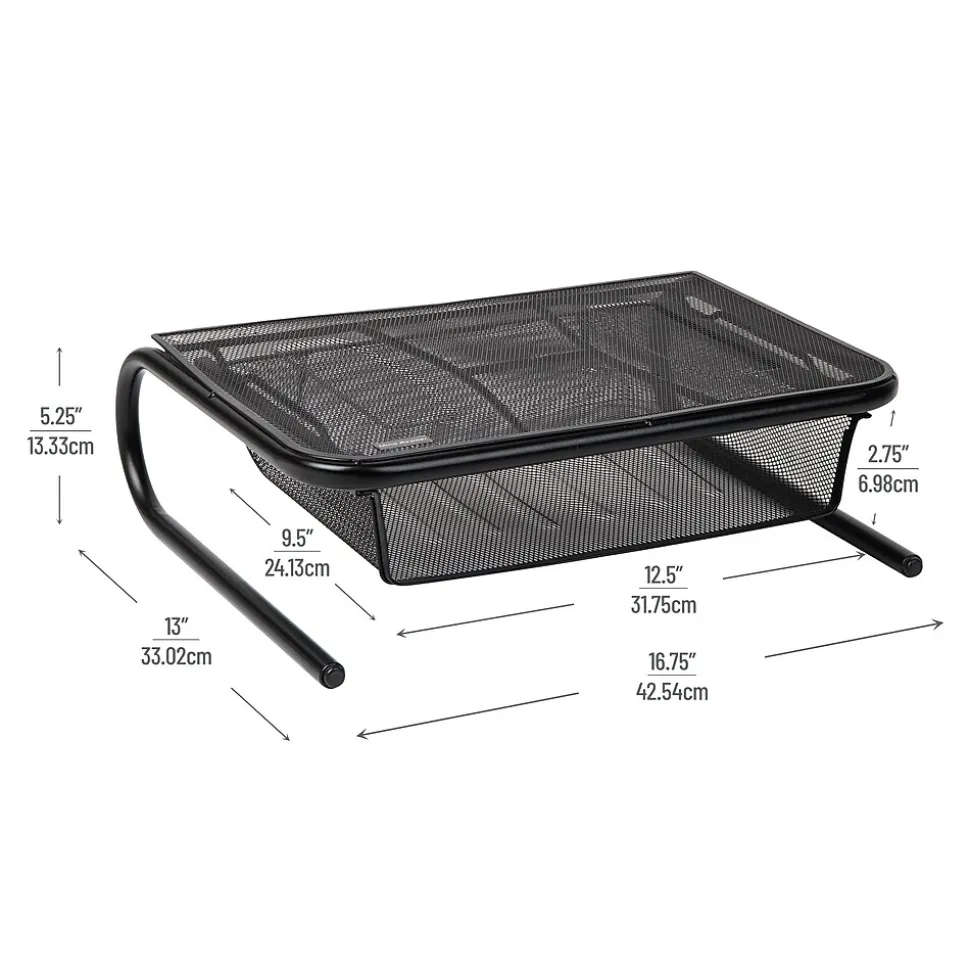 Mind Reader Monitor Stand Ventilated with Paper Tray, Black (MESHKING-BLK)
