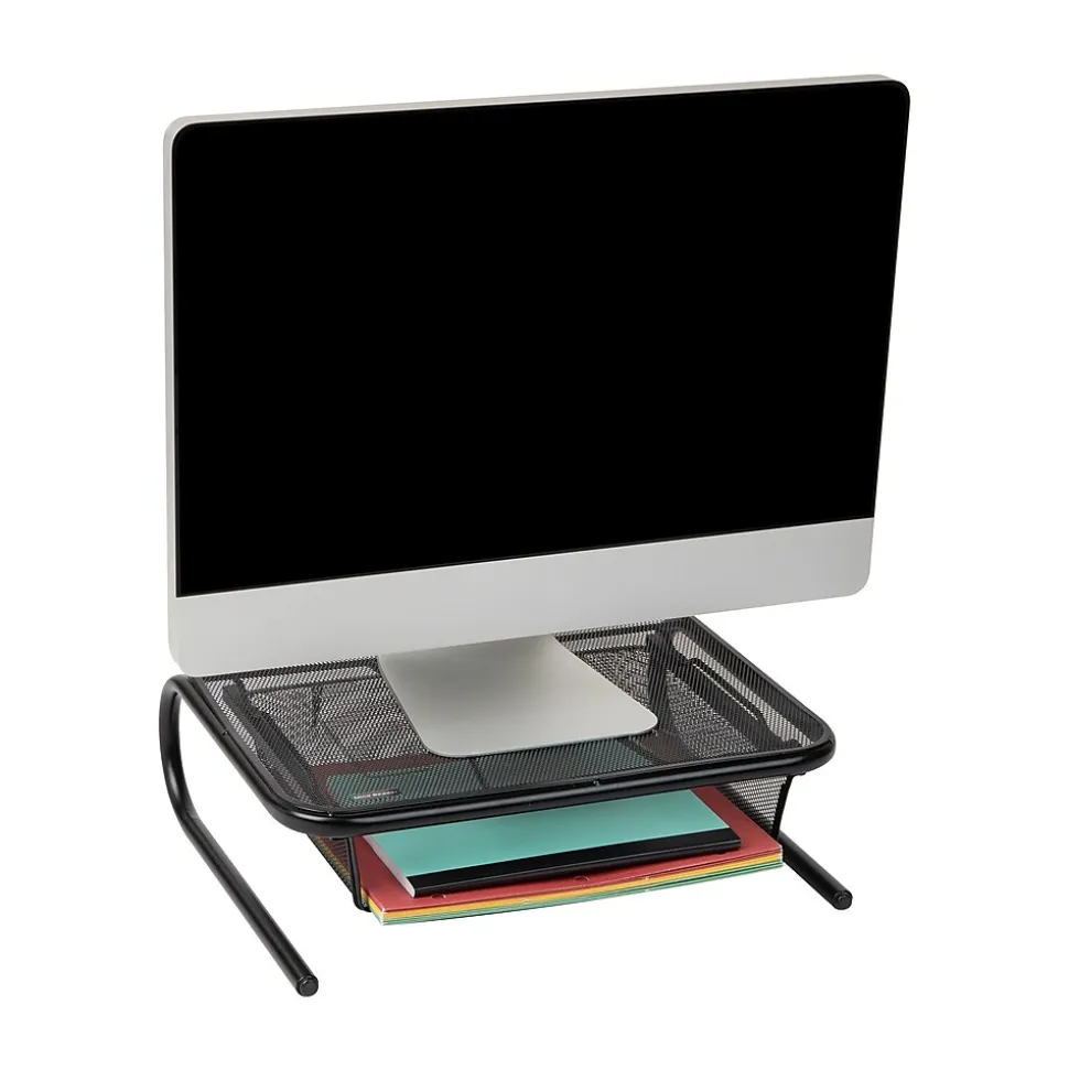 Mind Reader Monitor Stand Ventilated with Paper Tray, Black (MESHKING-BLK)