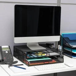 Mind Reader Monitor Stand Laptop Riser with Storage Drawer, Black (2TDMESHY-BLK)