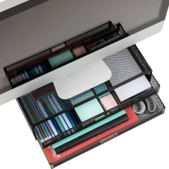 Mind Reader Monitor Stand Laptop Riser with Storage Drawer, Black (2TDMESHY-BLK)