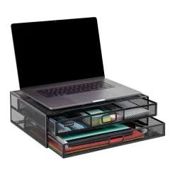 Mind Reader Monitor Stand Laptop Riser with Storage Drawer, Black (2TDMESHY-BLK)