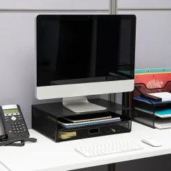 Mind Reader Monitor Stand with Office Supplies Included, Black (MONSET-BLK)