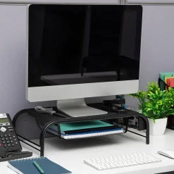 Mind Reader Monitor Stand with Paper Tray, Metal, Black (MESHMONSTA-BLK)