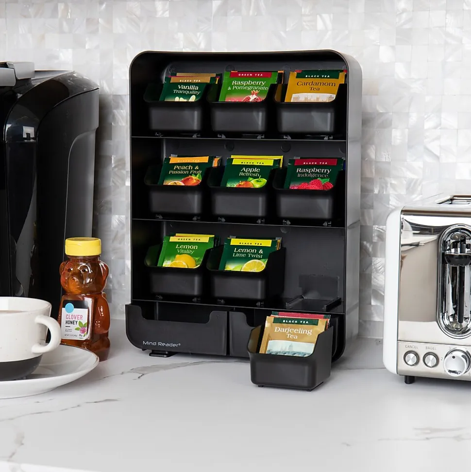 Mind Reader Plastic 11-Drawer Tea Bag Organizer, Black (TBORG-BLK)