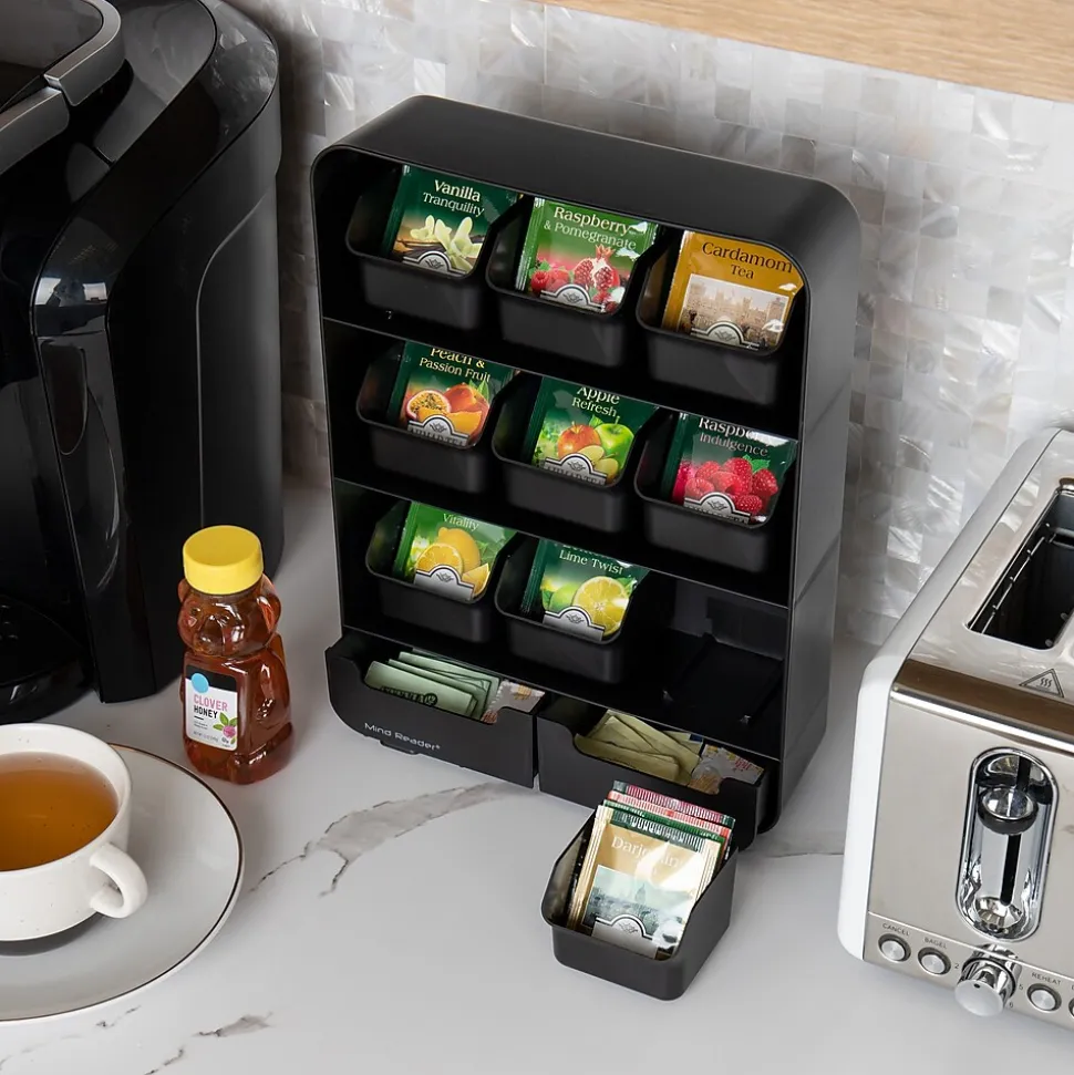 Mind Reader Plastic 11-Drawer Tea Bag Organizer, Black (TBORG-BLK)