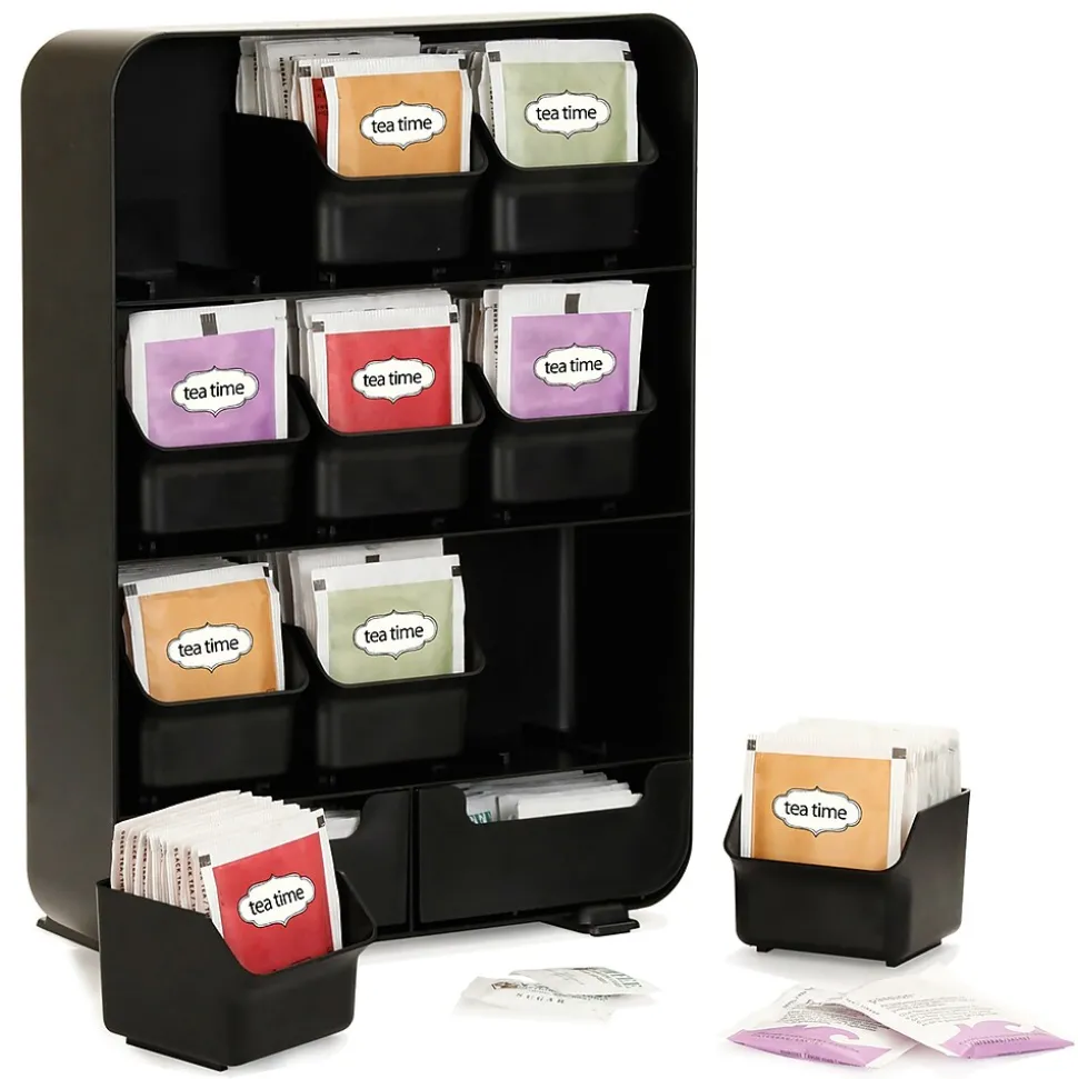 Mind Reader Plastic 11-Drawer Tea Bag Organizer, Black (TBORG-BLK)