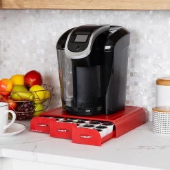 Mind Reader Plastic Single Serve Coffee Pod Storage Drawer, 36 Pod Capacity, Red (TRAY6-RED)