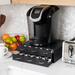 Mind Reader Plastic 2-Tier 6-Drawer Coffee Pod Storage Drawer, 72 Pod Capacity, Black (TRY6PC-BLK)
