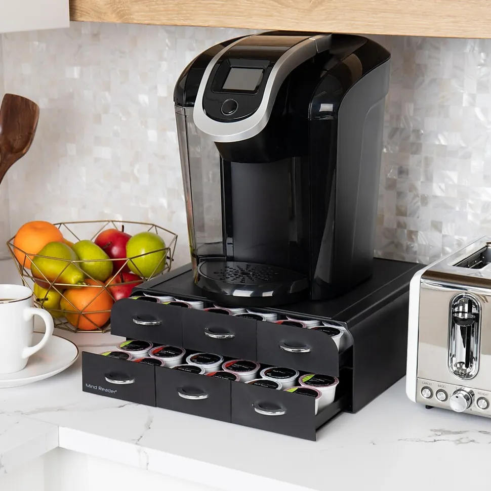 Mind Reader Plastic 2-Tier 6-Drawer Coffee Pod Storage Drawer, 72 Pod Capacity, Black (TRY6PC-BLK)