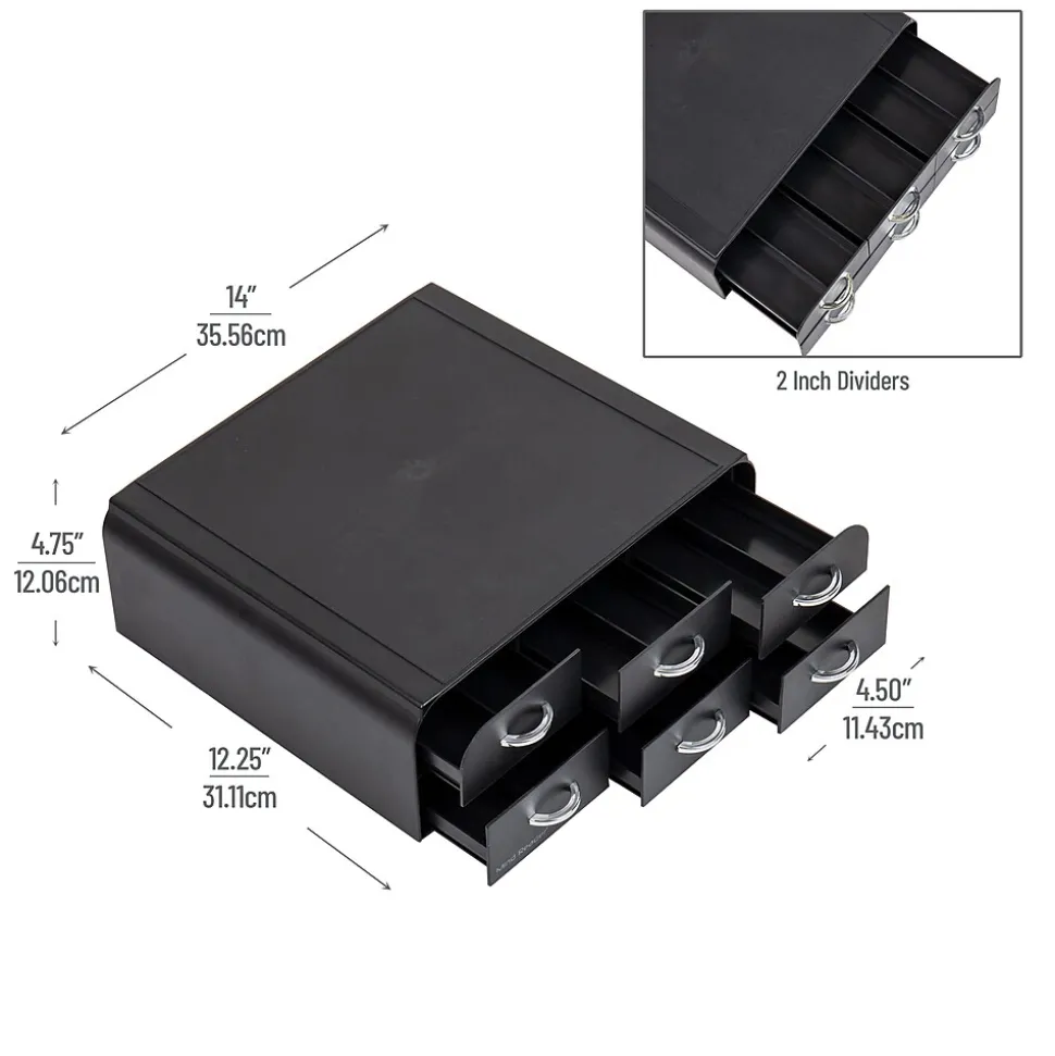 Mind Reader Plastic 2-Tier 6-Drawer Coffee Pod Storage Drawer, 72 Pod Capacity, Black (TRY6PC-BLK)