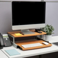 Mind Reader 2-Tier Monitor Stand with Sliding Keyboard Drawer, Brown (2TSLIDE-BRN)