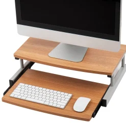 Mind Reader 2-Tier Monitor Stand with Sliding Keyboard Drawer, Brown (2TSLIDE-BRN)
