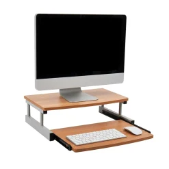 Mind Reader 2-Tier Monitor Stand with Sliding Keyboard Drawer, Brown (2TSLIDE-BRN)