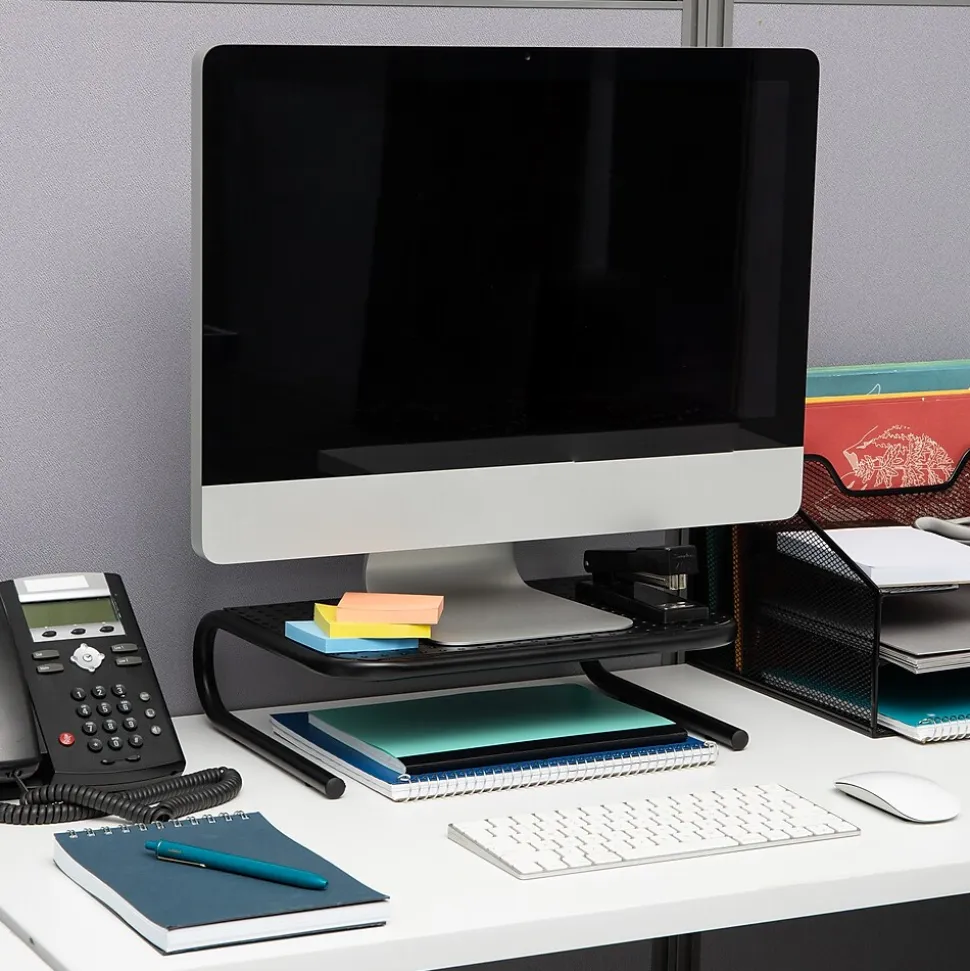 Mind Reader Ventilated Monitor Stand, Holds up to 44 lbs., Metal, Black, 2/Pack (2METMONST-BLK)