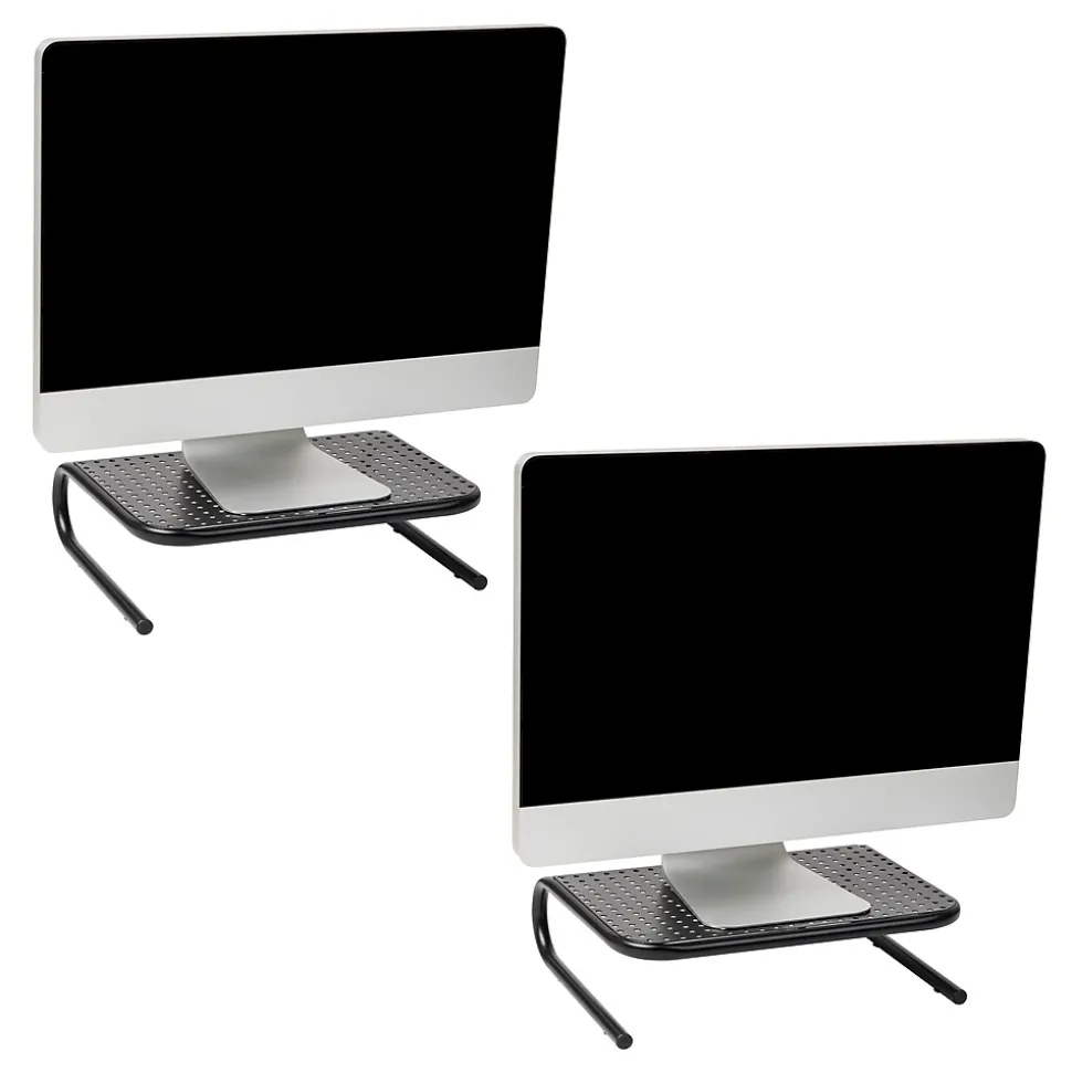 Mind Reader Ventilated Monitor Stand, Holds up to 44 lbs., Metal, Black, 2/Pack (2METMONST-BLK)