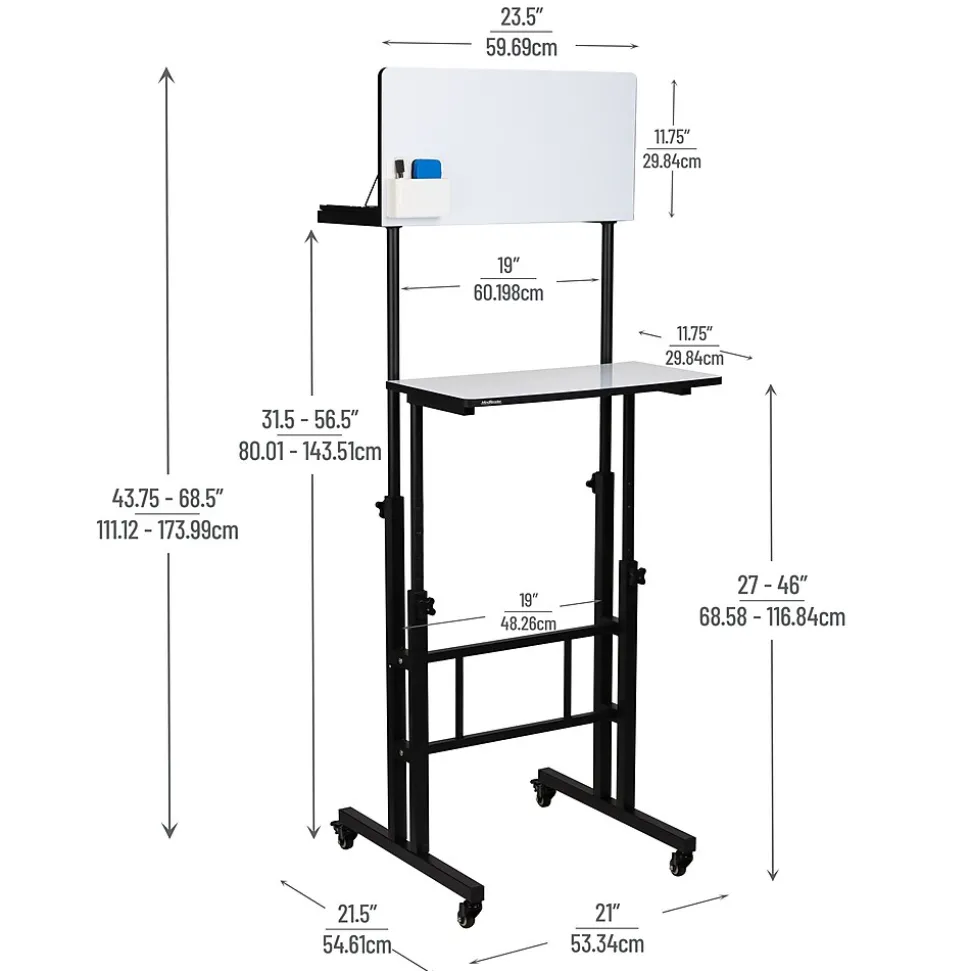 Mind Reader 21"W Adjustable Standing Whiteboard Desk, Black (SDWBOARD-BLK)