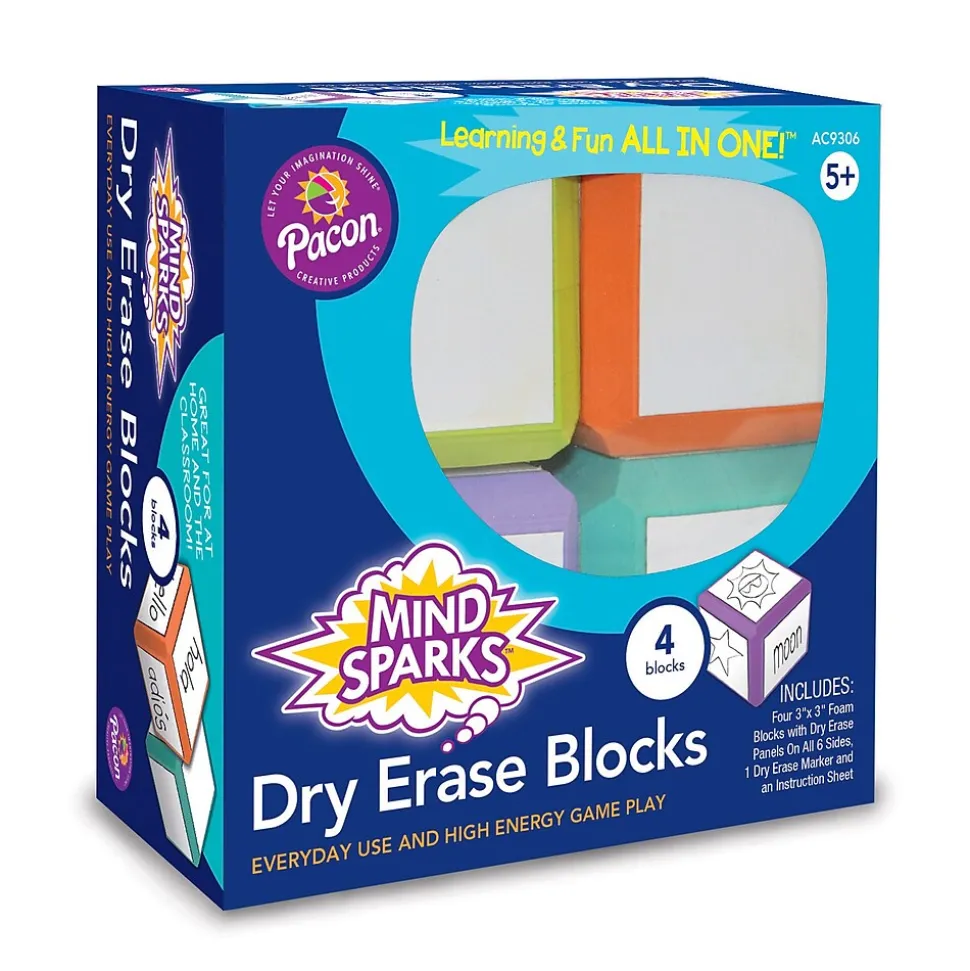 Mind Sparks Write-On Blocks Plastic Mobile Dry-Erase Whiteboard, 3" x 3", 2/Bundle (CK-9306-2)
