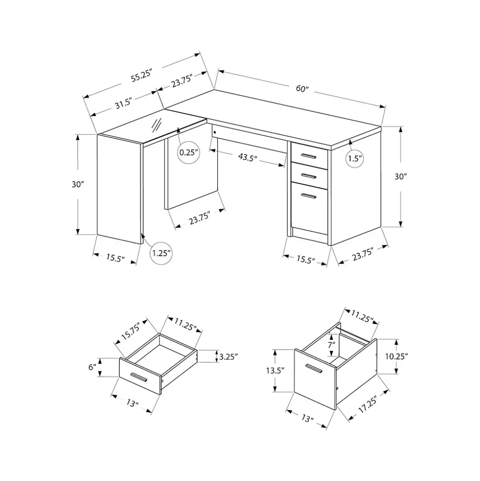 Monarch Specialties Inc. 60" L-Shaped Desk, White (I 7136)