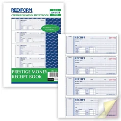 Money Receipt Forms, Carbonless, 3 Part, Hard Cover, 2-3/4" x 7", 200 Sets/Book (RED8L818)