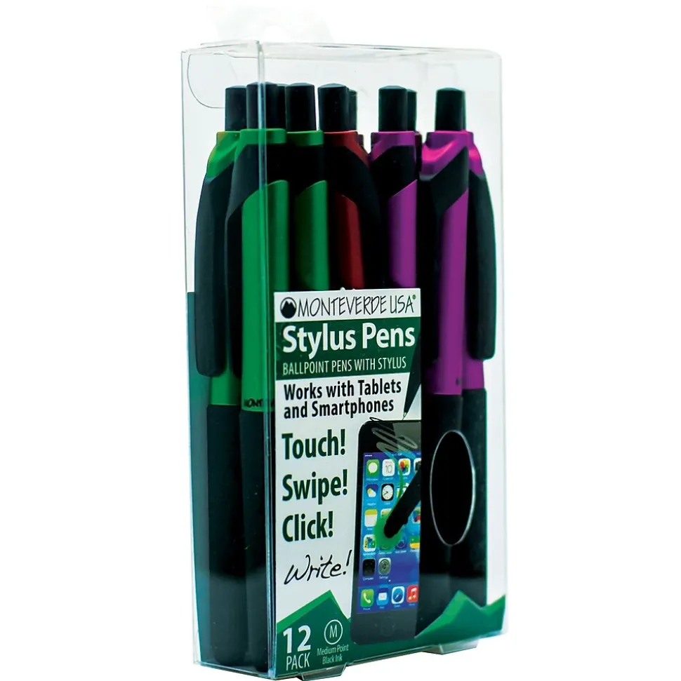 Monteverde One Touch Ballpoint Pen with Front Stylus, Assorted Colors, 12 pack (MV36170)
