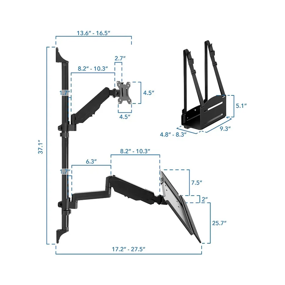 Mount-It! Adjustable Monitor Wall Mount Workstation, Up to 32", Black (MI-7991)